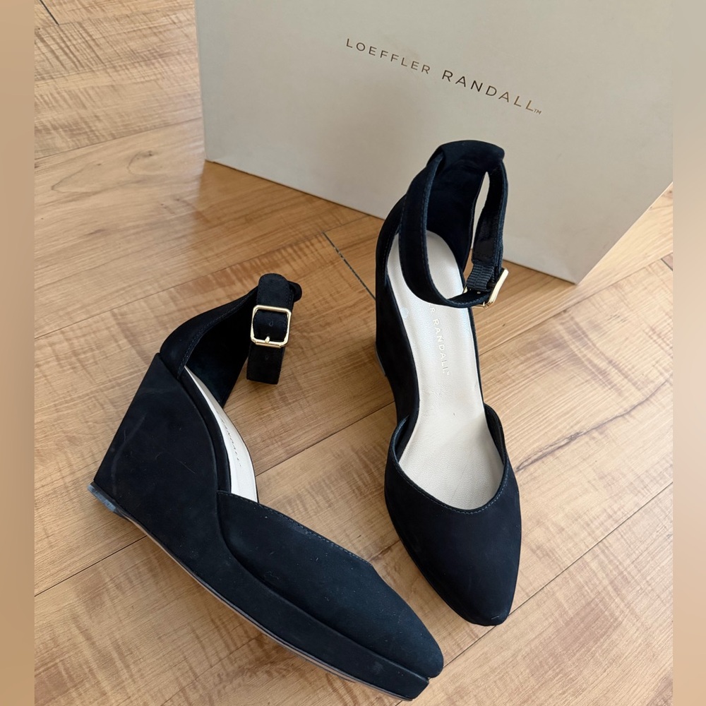 Loeffler Randall Jules Black Suede Ankle Strap Wedge Pumps - Women - Picture 2 of 10
